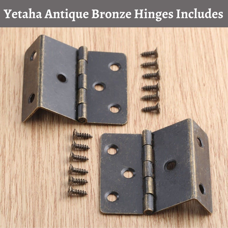 Yetaha 2 Pcs Three Folding Hardware Hinge, Antique Bronze Hinges, Decorative Box Hing with 12 Screws, Hardware Hinge for Door, Cabinet, Furniture, Small Chest Hinges - Image 2